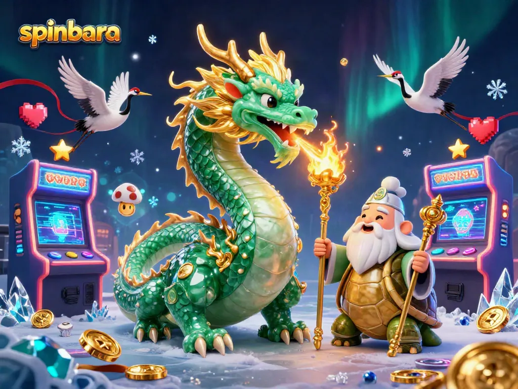Experience the thrill of spinbara with majestic illustrations blending fantasy and casino excitement.