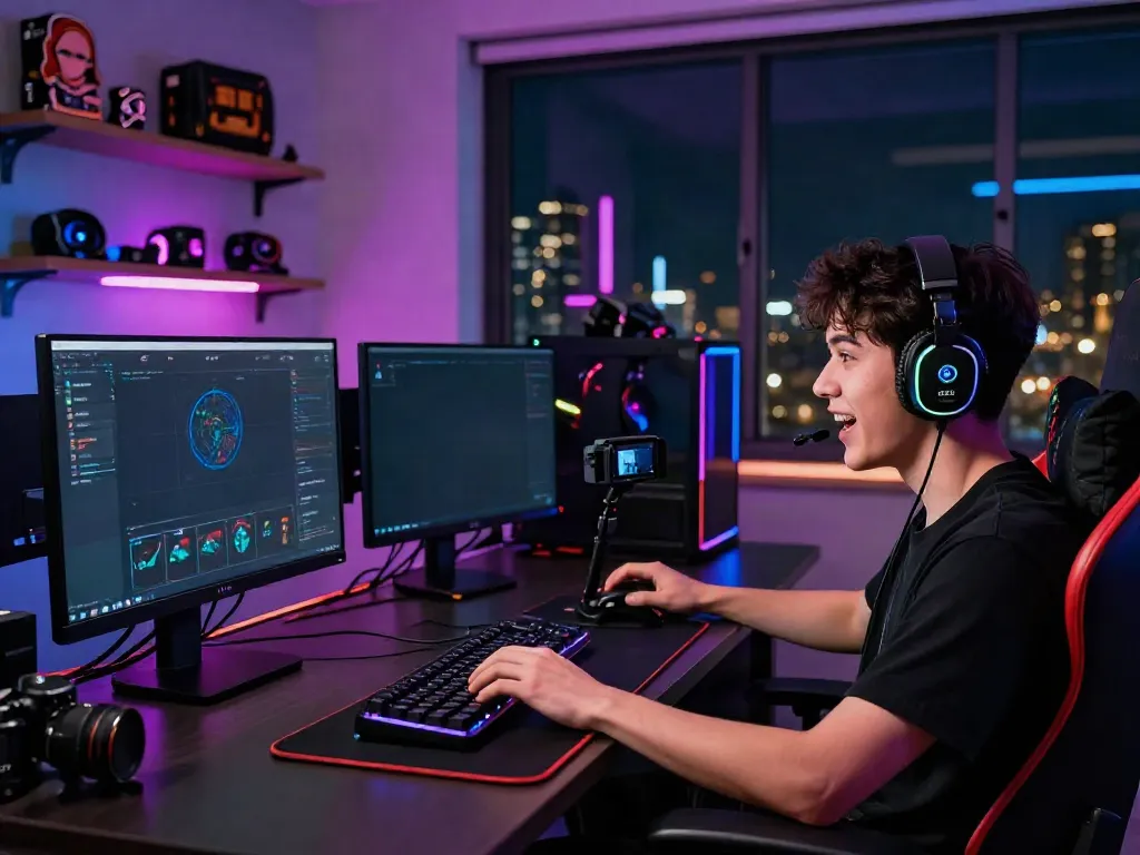Player engaging with DU88 gaming platform at a professional streaming setup.
